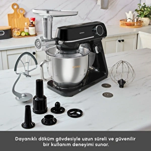Karaca Multichef Artisan Kıyma Çekme/ Sucuk-Sosis/İçli Köfte Aparatlı Digital Ekran Tam Döküm Kıyma Aparatlı Hamur Yoğurma Makinesi Black 7L görseli 4