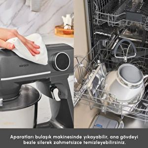 Karaca Multichef Artisan Kıyma Çekme/ Sucuk-Sosis/İçli Köfte Aparatlı Digital Ekran Tam Döküm Kıyma Aparatlı Hamur Yoğurma Makinesi Anthracite 7L görseli 11