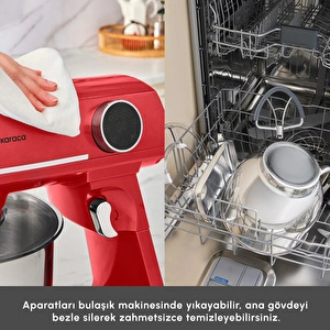 Karaca Multichef Artisan Kıyma Çekme/ Sucuk-Sosis/İçli Köfte Aparatlı Digital Ekran Tam Döküm Kıyma Aparatlı Hamur Yoğurma Makinesi Red 7L görseli 10