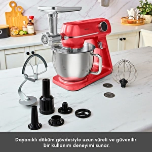 Karaca Multichef Artisan Kıyma Çekme/ Sucuk-Sosis/İçli Köfte Aparatlı Digital Ekran Tam Döküm Kıyma Aparatlı Hamur Yoğurma Makinesi Red 7L görseli 5
