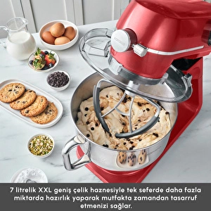 Karaca Multichef Artisan Kıyma Çekme/ Sucuk-Sosis/İçli Köfte Aparatlı Digital Ekran Tam Döküm Kıyma Aparatlı Hamur Yoğurma Makinesi Red 7L görseli 8