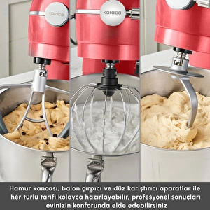 Karaca Multichef Artisan Kıyma Çekme/ Sucuk-Sosis/İçli Köfte Aparatlı Digital Ekran Tam Döküm Kıyma Aparatlı Hamur Yoğurma Makinesi Red 7L görseli 9