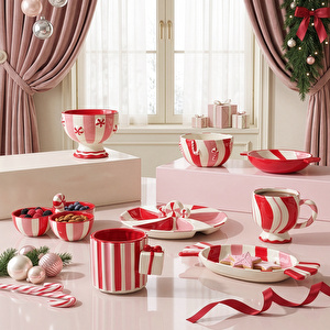 Karaca New Year Candy Twist Pink Bölmeli Sunumluk 27 cm görseli 5