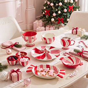 Karaca New Year Candy Twist Pink Bölmeli Sunumluk 27 cm görseli 4
