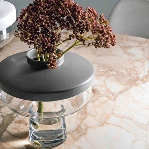 Leonardo Riva El Yapımı Premium Dekoratif Gri Porselen Kapaklı Vazo ve Cam Kase 22 cm görseli 2