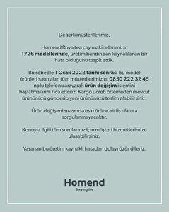 Homend Royaltea 1726H Siyah Konuşan Çay Makinesi görseli 2