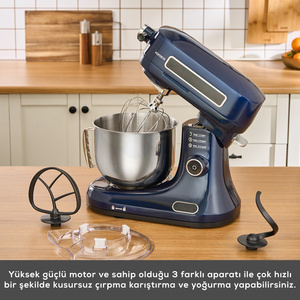 Karaca Pro Artisan Tartılı Dijital Ekran Zaman Ayarlı Döküm Hamur Yoğurma Makinesi Midnight Sapphire 5L görseli 3