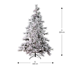 Karaca Home Karaca New Year Yılbaşı Karlı Kozalak ve Çiçekli Çam Ağacı 1030 Dal 210 cm