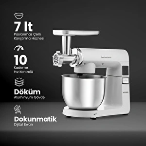 Emsan Bella Gusto Premium Döküm Dijital Stand Mikser Mutfak Şefi Beyaz görseli 6