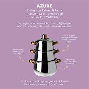 Emsan Azure İndüksiyon Tabanlı 6 Parça Titanyum Çelik Tencere Seti Rose Gold görseli 7