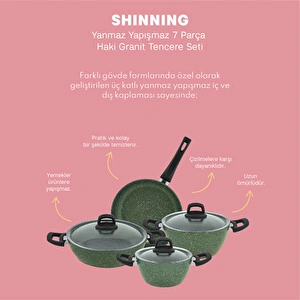 Emsan Shinning 7 Parça Granit Tencere Seti Haki görseli 12