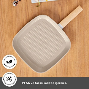 Karaca x Refika Swiss Crystal Almond Cream İndüksiyon Tabanlı 28 cm Grill Tava  görseli 4