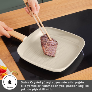 Karaca x Refika Swiss Crystal Almond Cream İndüksiyon Tabanlı 28 cm Grill Tava  görseli 5