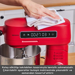 Karaca Pro Artisan Dijital Ekran Zaman Ayarlı Döküm Hamur Yoğurma Makinesi  Red 5L görseli 11