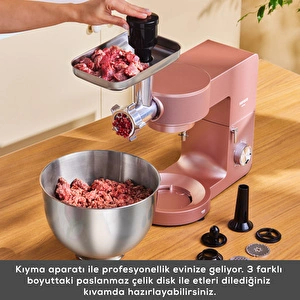 Karaca Multichef Ultra Kıyma Çekme/Sucuk-Sosis/İçli Köfte Aparatlı Hamur Yoğurma Makinesi Rosegold 2000W 8L görseli 6