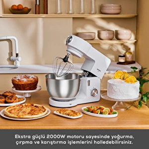Karaca Multichef Ultra Kıyma Çekme/Sucuk-Sosis/İçli Köfte Aparatlı Hamur Yoğurma Makinesi Porcelain White 2000W 7L görseli 4