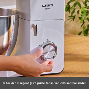 Karaca Multichef Ultra Kıyma Çekme/Sucuk-Sosis/İçli Köfte Aparatlı Hamur Yoğurma Makinesi Porcelain White 2000W 7L görseli 9