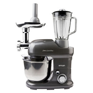 Emsan Bella Gusto Maxi Antrasit Kıyma Çekme /Sucuk-Sosis/İçli Köfte Aparatlı/Smooth Hazneli Hamur Yoğurma Makinesi 1300W 5L görseli 1