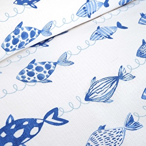 Karaca Home Fish Mavi %100 Pamuk Çift Kişilik Pike görseli 2