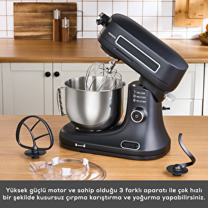 Karaca Pro Artisan Tartılı Dijital Ekran Zaman Ayarlı Döküm Hamur Yoğurma Makinesi Matte Black 5L görseli 3