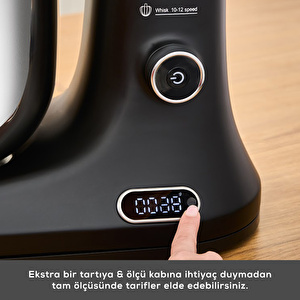 Karaca Pro Artisan Tartılı Dijital Ekran Zaman Ayarlı Döküm Hamur Yoğurma Makinesi Matte Black 5L görseli 6