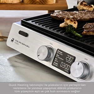 Karaca Compact Steel Pro Sear and Grill Inox 2007 Döküm Izgara ve Tost Makinesi 6 Dilim Kapasiteli görseli 3