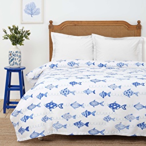 Karaca Home Fish Mavi %100 Pamuk Çift Kişilik Pike görseli 1