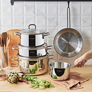 Emsan Cocinero 8 Parça Çelik Tencere Seti görseli 2