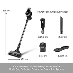 Karaca Vantuz Power Force Max 2 in 1 Şarj Edilebilir Dikey Süpürge Silver görseli 2