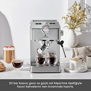Karaca Coffee Art 1101 Süt Köpürtücülü, 20 Bar Basınçlı, Espresso, Latte, Cappuccino, Americano Makinesi Inox 1,5L 1100W görseli 4
