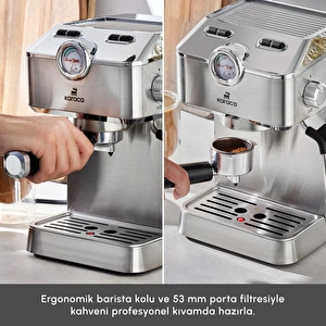Karaca Coffee Art 1101 Süt Köpürtücülü, 20 Bar Basınçlı, Espresso, Latte, Cappuccino, Americano Makinesi Inox 1,5L 1100W görseli 5