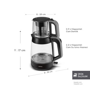 Karaca Glass Tea XL 2 in1 Cam Çay Makinesi Space Gray görseli 2