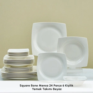 Karaca Square Bone Mensa 24 Parça 6 Kişilik Yemek Takımı Beyaz  görseli 3
