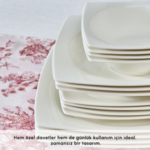 Karaca Square Bone Mensa 24 Parça 6 Kişilik Yemek Takımı Beyaz  görseli 8