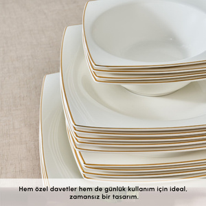Karaca Square Bone Mensa 24 Parça 6 Kişilik Yemek Takımı Gold görseli 8