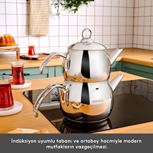Karaca Belinay İndüksiyon Tabanlı Midi Metal Çaydanlık Takımı görseli 3