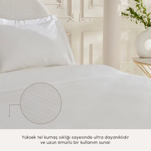 Karaca Home White Collection Vessa 120 Tel %100 Pamuk Saten Çift Kişilik Nevresim Takımı Çizgili Beyaz