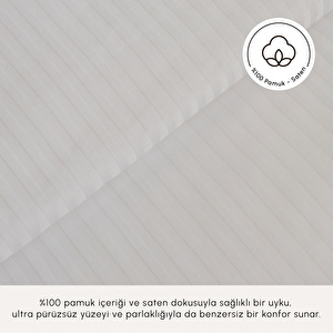 Karaca Home Vessa 120 Tel %100 Pamuk Saten Çift Kişilik Nevresim Takımı Çizgili Beyaz görseli 4