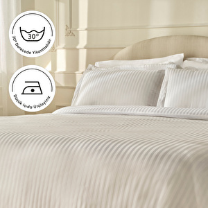 Karaca Home Vessa 120 Tel %100 Pamuk Saten Çift Kişilik Nevresim Takımı Çizgili Beyaz görseli 5