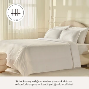 Karaca Home White Collection Minas 94 Tel %100 Pamuk Saten Çift Kişilik Nevresim Takımı Çizgili Beyaz