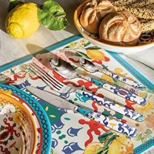 Guzzini Flower Lemon 24 Parça Çatal Kaşık Bıçak Takımı Mavi görseli 2