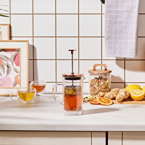 Karaca Pia Çift Cidarlı Borosilikat Cam French Press 350 ml Bronze  görseli 1