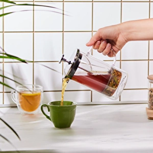 Karaca Pia Çift Cidarlı Borosilikat Cam French Press 600 ml Metalik  görseli 4