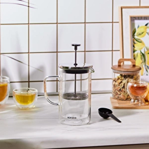 Karaca Pia Çift Cidarlı Borosilikat Cam French Press 600 ml Metalik  görseli 2