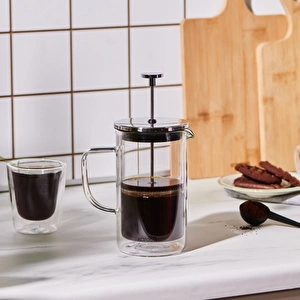 Karaca Pia Çift Cidarlı Borosilikat Cam French Press 600 ml Metalik  görseli 3