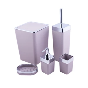 Karaca Home Pudra/Gümüş 5 Parça Kare Banyo Seti
