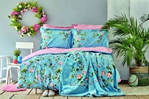 Karaca Home Terra Mavi Pamuk Çift Kişilik Nevresim Takımı Battaniye Set görseli 1