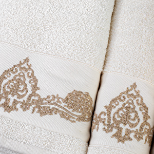 Karaca Home Eldora Simli Nakışlı Offwhite/Bej Hamam Seti görseli 2