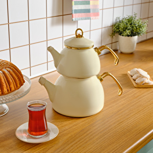 Karaca Retro Emaye Krem Çaydanlık görseli 4