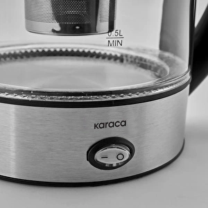 Karaca Cam Inox Bitki Çayı Makinesi ve Su Isıtıcı Kettle 2202,Led Işıklı, Yüksek Borosilikat Gövde, Paslanmaz Çelik  görseli 5